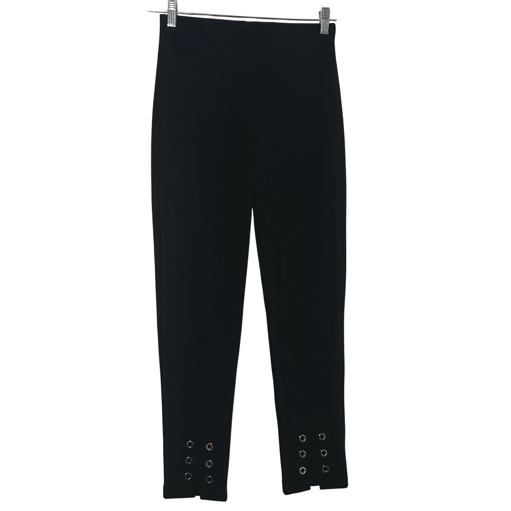 Joseph Ribkoff Black Grommet Hem Cropped Leggings Pants Size 4 minimal office